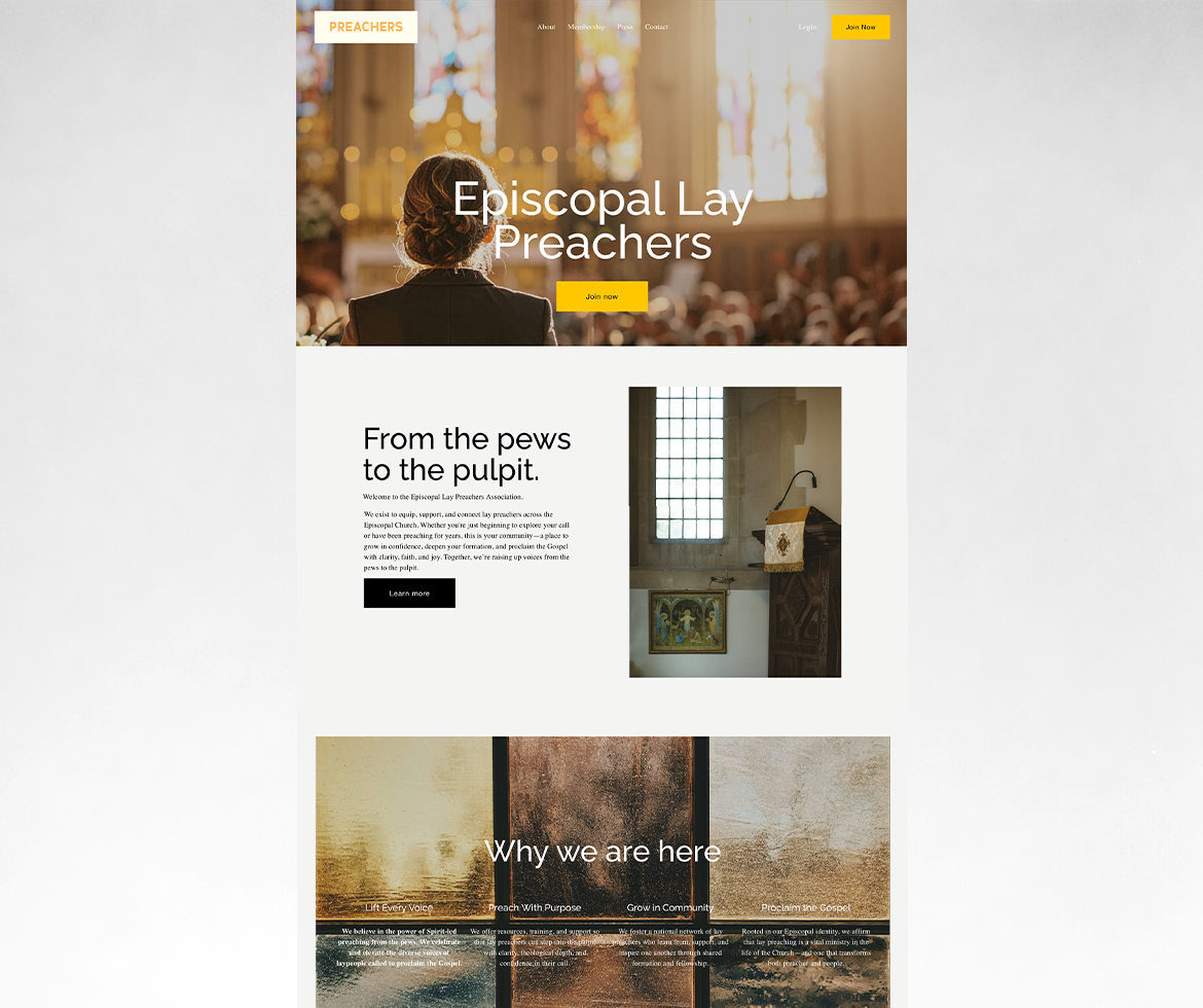 A mockup of the homepage of the Association of Episcopal Lay Preachers