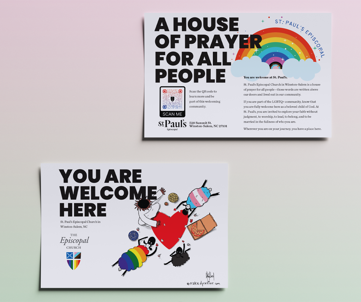 A flyer with the words "A House of Prayer for All People" and "You are welcome here."