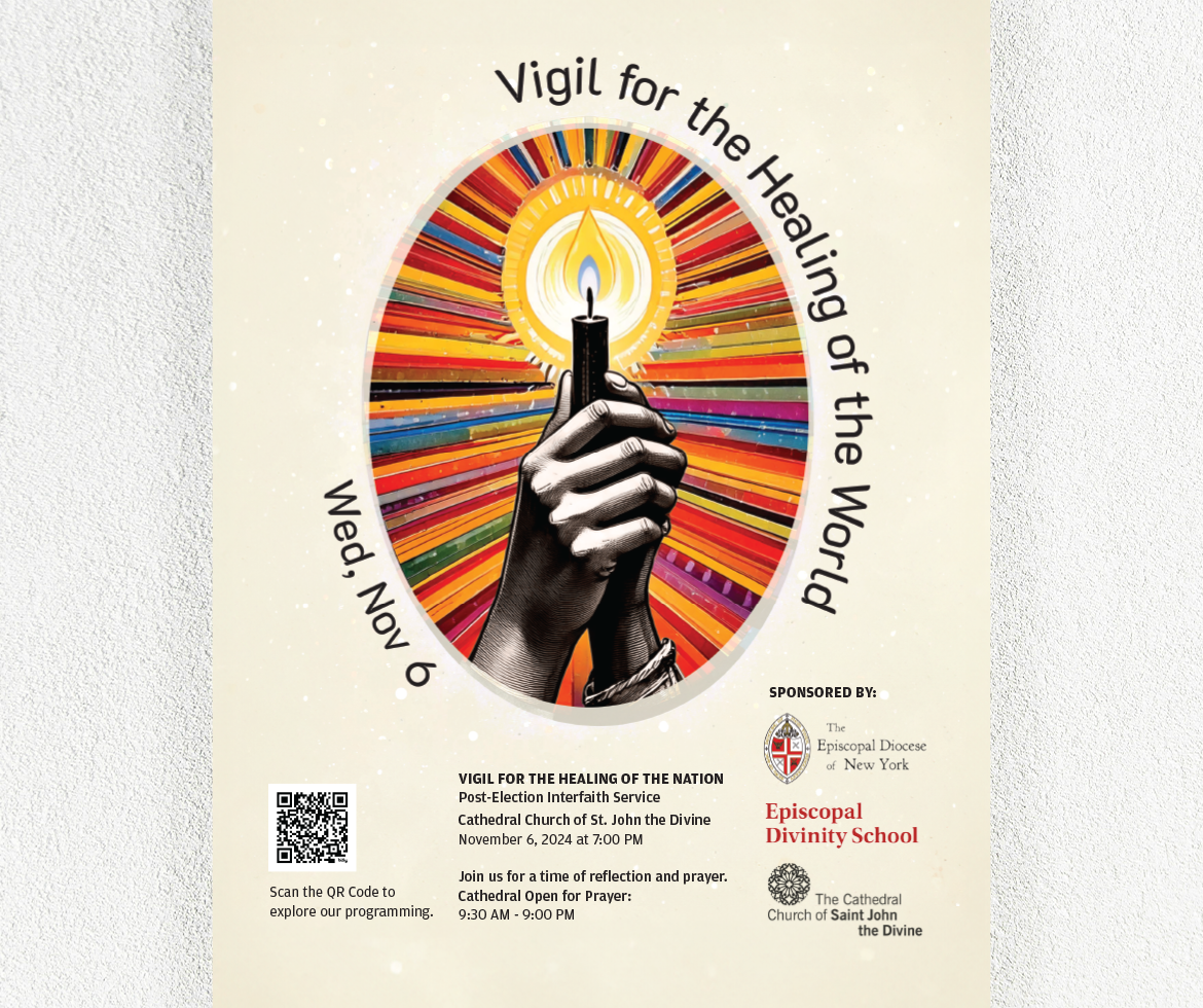 A flyer with an illustration of two hands holding up a candle.