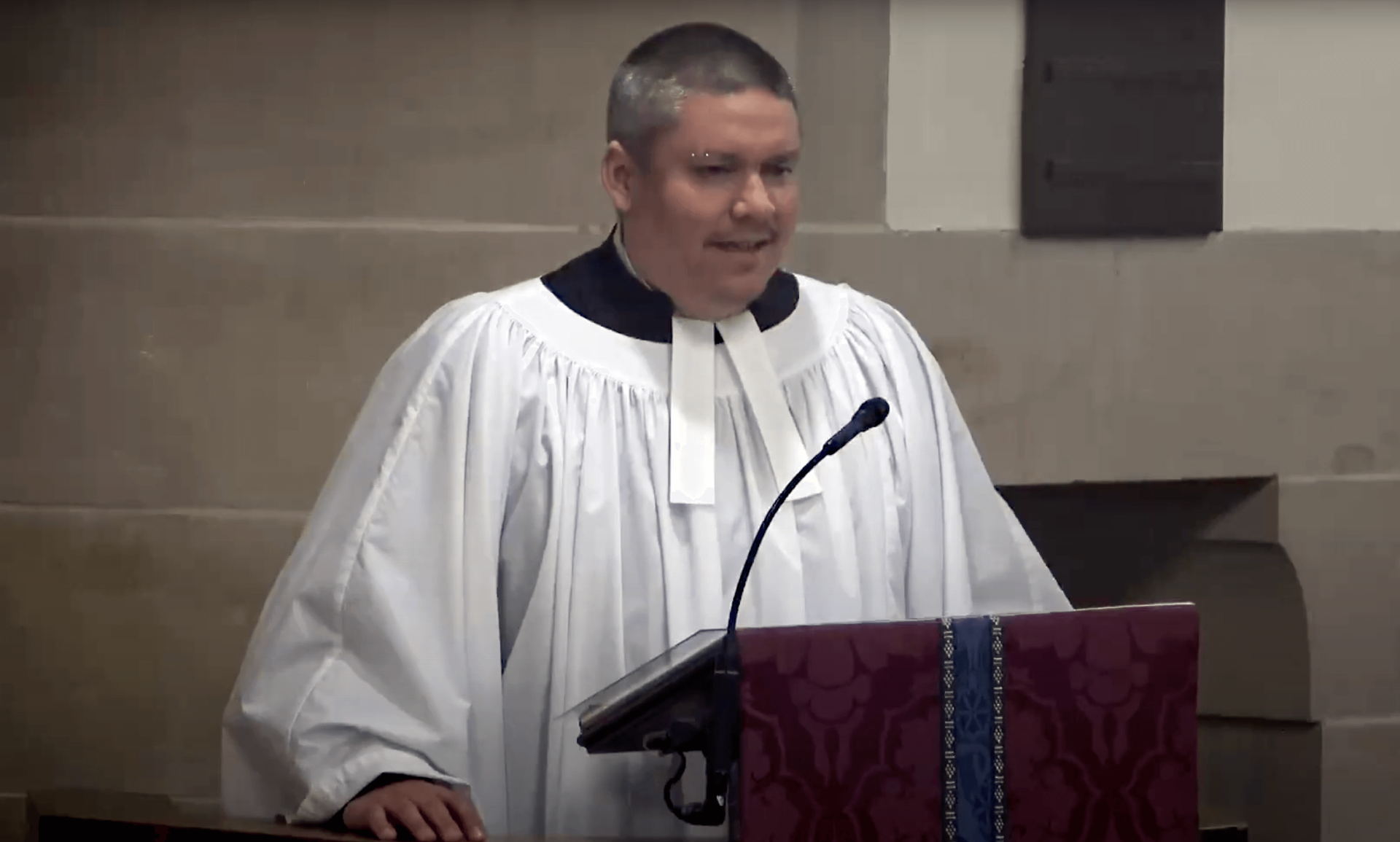 Jason Franklin preaching from the pulpit of St. Paul's Episcopal Church,